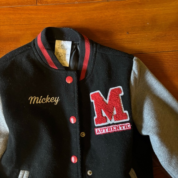 Disney Mickey Mouse Varsity Letterman Jacket Black W Red outerwear Kids Size 4 - Picture 2 of 5